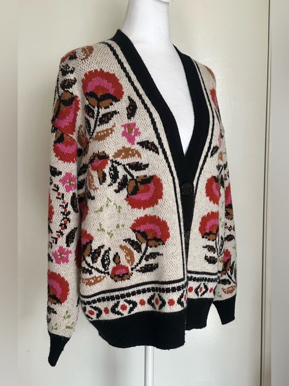 Farm Rio Palms Paradise Sand Knit Cardigan Sweater Women’s Size XS Oversized - Picture 14 of 16